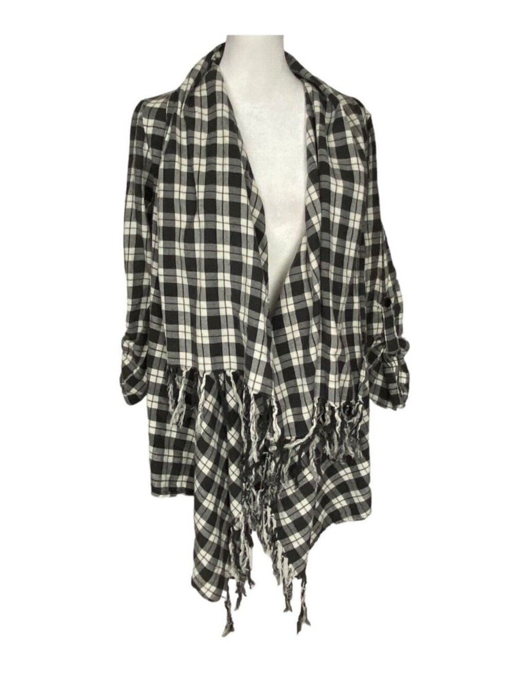 BILLABONG Women Open Front Long Sleeve Poncho Sweater Sz S Gray Checker 43-1
